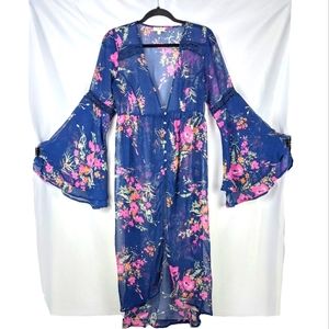 Umgee Blue Floral Sheer Kimono sz M